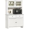 63.5" Kitchen Pantry Storage Cabinet, 4 Shelves, Drawers, Framed Glass Doors