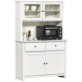 63.5" Kitchen Pantry Storage Cabinet, 4 Shelves, Drawers, Framed Glass Doors