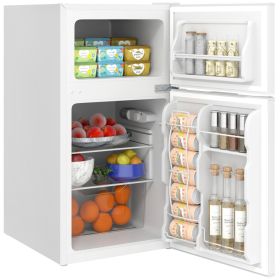 3.2 Cu.Ft Mini Fridge with Freezer, Compact Refrigerator with Adjustable Thermostat, Shelf and Double Reversible Door for Bedroom, Dorm, Home Office,