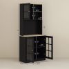 Freestanding Pantry Storage Cabinet, 72", Glass Doors and Adjustable Shelves, Black