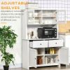63.5" Kitchen Pantry Storage Cabinet, 4 Shelves, Drawers, Framed Glass Doors