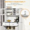 63.5" Kitchen Pantry Storage Cabinet, 4 Shelves, Drawers, Framed Glass Doors