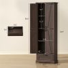 71" Pantry Cabinet, Adjustable Shelves, Barn Doors and Drawer, Brown