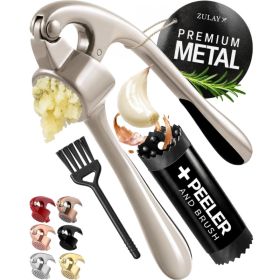 Premium Rust-Proof Garlic Press Set - Easy-Squeeze Mincer With Silicone Peeler & Brush