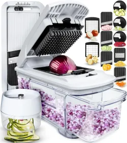 14-in-1 Vegetable Chopper and Spiralizer Food Chopper with Container, Cutter, Onion Dicer, All-in-One Prep Tool