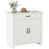 Farmhouse Sideboard Cabinet with Barn Doors, Drawer & Adjustable Shelf Stone White Wash