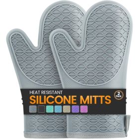 Pair of Silicone Oven Mitts, Heat Resistant, Soft Cotton Lining, Waterproof Non-Slip Grip