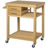 Bamboo Kitchen Island Cart on Wheels, 2 Storage Drawers, Open Shelves