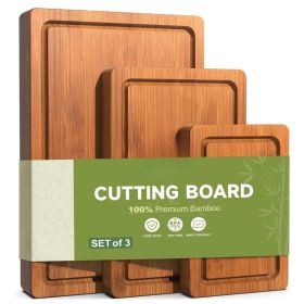 3-Piece Set Deep-Carbonized Bamboo Cutting Board For Kitchen  Crack Resistant Wood Chopping Boards With Deep Juice Grooves Pre Oiled Butcher Block For