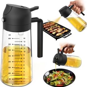 2-in-1 Glass Olive Oil Sprayer & Dispenser 16oz 470ml - Black Cooking Bottle For Air Fryer