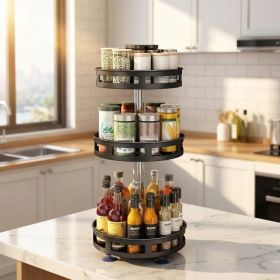 3-Tier Rotating Spice Rack Organizer, Carbon Steel 360° Metal Turntable, Multifunctional Kitchen Seasoning & Condiment Storage Rack, Space-Saving