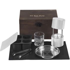 2.4" Ice Ball Press Kit, Aircraft Alum Alloy, Ice Block Mold, Large Mat, Tong, Drip Tray, One Glass