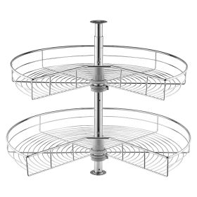 28" Kidney-Shaped Chrome Corner Organizer, 360° Rotatable Kitchen Base Cabinet Blind Corner, 2 Tier Height, Adjustable Storage Rack