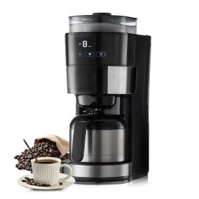 8 Cup Programmable Coffee Machine, Grind and Brew Coffee Maker, 24-Hour Timer for Auto Brew, Reusable Filter