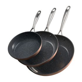 Aluminum Fry Pans, 3 Piece (8, 10, 12 in), Nonstick Ceramic Heavy-Duty Skillets with Heat-Resistant Handle