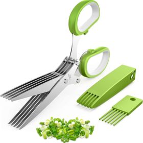 2026 Stainless Steel Multi-Blade Herb Shears & Cutter Tool For Kitchen Prep Green, 8.3"
