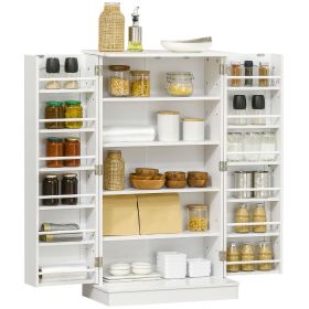 40.9" H Kitchen Sideboard Cabinet with 5-Tier Shelving 12 Spice Racks, Adjustable Shelves, White