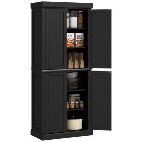 72.5" H 6-Tier Pantry Haven: Modern Freestanding Storage Cabinet with Adjustable Shelves, Sleek Black