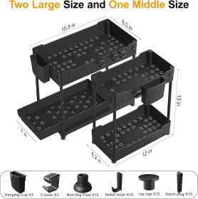 3 Pack Under Sink Organizers, 2-Tier Multi-Use Kitchen Organizers and Storage with Sliding Drawers