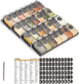 Spice Drawer Organizer with 28 Spice Jars, 386 Spice Labels, 4-Tier Seasoning Rack Tray Insert for Kitchen Drawers, 13" Wide x 17.5" Deep