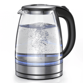 1.8 QT Glass Boiler Electric Tea Kettle with Blue LED Indicator Light, Silver