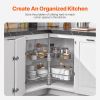 28" Kidney-Shaped Chrome Corner Organizer, 360° Rotatable Kitchen Base Cabinet Blind Corner, 2 Tier Height, Adjustable Storage Rack