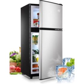 KRIB BLING 3.5Cu.Ft Compact Refrigerator Mini Fridge With Freezer, Small (Option: Silver)