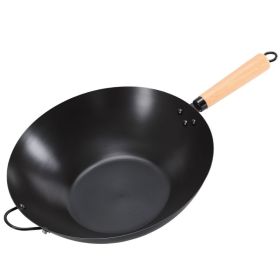 Nonstick Carbon Steel Wok, Pre-Seasoned Flat Bottom Chinese Pan, Compatible With Induction, BBQ And Camping (Option: Black)