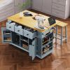 53" Large Kitchen Island with Drop Leaf, Power Outlet, Door, Internal Storage Rack