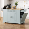 48.5" Fluted Kitchen Island with Trash Can Storage Cabinet, Power Outlet, Internal Storage Rack, Rolling Kitchen Island on 5 Wheels with 3 Drawers