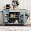 48.5" Fluted Kitchen Island with Trash Can Storage Cabinet, Power Outlet, Internal Storage Rack, Rolling Kitchen Island on 5 Wheels with 3 Drawers