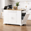 48.5" Fluted Kitchen Island with Trash Can Storage Cabinet, Power Outlet, Internal Storage Rack, Rolling Kitchen Island on 5 Wheels with 3 Drawers