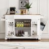 48.5" Fluted Kitchen Island with Trash Can Storage Cabinet, Power Outlet, Internal Storage Rack, Rolling Kitchen Island on 5 Wheels with 3 Drawers