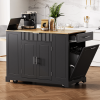 48.5" Fluted Kitchen Island with Trash Can Storage Cabinet, Power Outlet, Internal Storage Rack, Rolling Kitchen Island on 5 Wheels with 3 Drawers