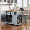 53" Large Kitchen Island with Drop Leaf, Power Outlet, Door, Internal Storage Rack