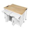 47" Kitchen Island with Extendable Kitchen Table, Rubberwood Veneer Kitchen Table, Internal Storage Rack, Power Outlet