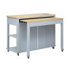 47" Kitchen Island with Extendable Kitchen Table, Rubberwood Veneer Kitchen Table, Internal Storage Rack, Power Outlet
