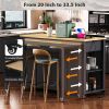 47" Kitchen Island with Extendable Kitchen Table, Rubberwood Veneer Kitchen Table, Internal Storage Rack, Power Outlet