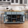 53" Large Kitchen Island with Drop Leaf, Power Outlet, Door, Internal Storage Rack
