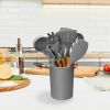 11Pcs Silicone Cooking Utensil Set, Heat Resistant, Wooden Handle, Silicone Spatula Turner Ladle Spaghetti Server Tongs