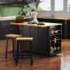 53" Large Kitchen Island with Drop Leaf, Power Outlet, Door, Internal Storage Rack
