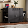 48.5" Fluted Kitchen Island with Trash Can Storage Cabinet, Power Outlet, Internal Storage Rack, Rolling Kitchen Island on 5 Wheels with 3 Drawers